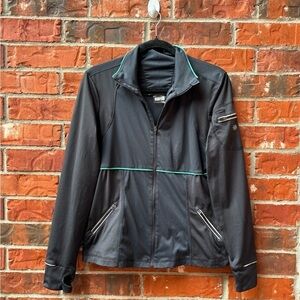 Athleta Medium Black Gray Full Zip Reflective Active Running Jacket Thumbholes